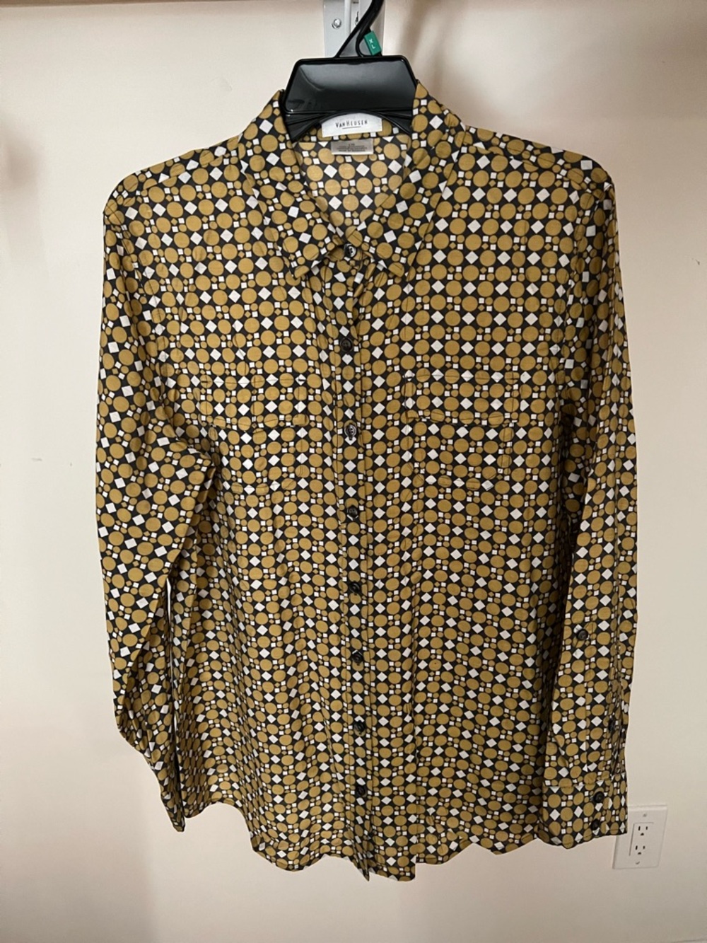 Van Heusen Mustard and gray Geometric Print Long Sleeve Blouse